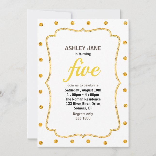 Invitación de cumpleaños de oro (Anverso)