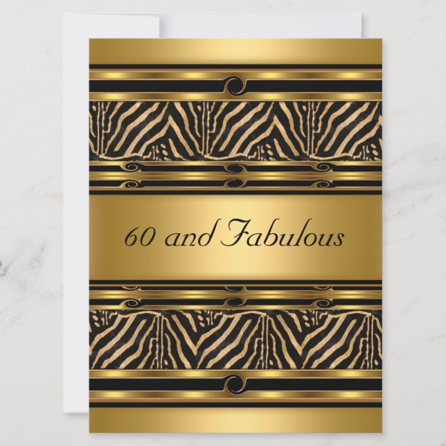 Invitación de Cumpleaños de Oro 60 y Fabuloso (Anverso)