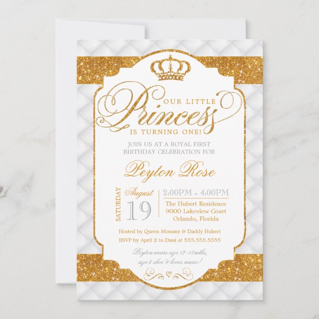 Invitación de cumpleaños de oro blanco para Prince (Anverso)