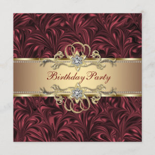 Invitación de Cumpleaños de Oro con Vino Tinto