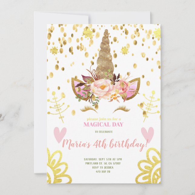 Invitación de cumpleaños de oro de Confetti Unicor (Anverso)