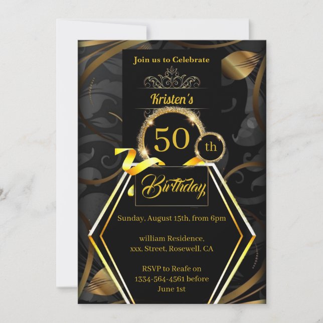 Invitación de cumpleaños de oro de personalizado (Anverso)