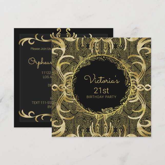 Invitación de cumpleaños de oro elegante (Anverso / Reverso)