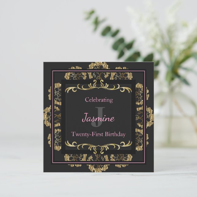 Invitación de cumpleaños de oro glamoroso de la mo (Anverso de pie)