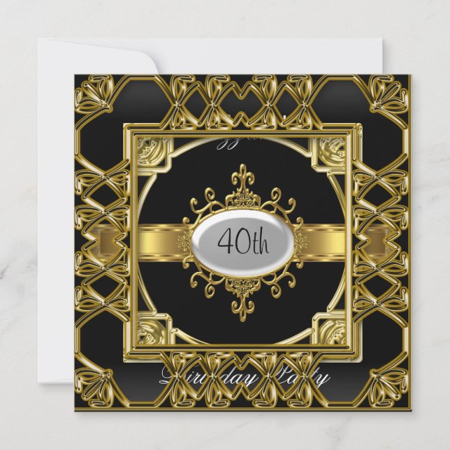 Invitación de cumpleaños de oro negro Cumpleaños d (Anverso)