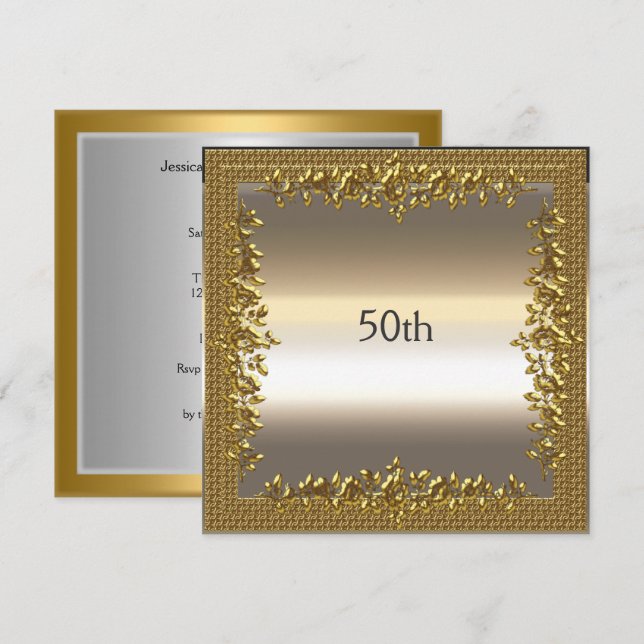 Invitación de cumpleaños de oro para aniversario d (Anverso / Reverso)