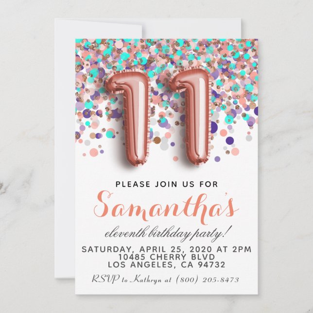 invitación de cumpleaños de oro rosa 11 (Anverso)