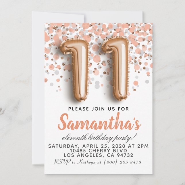 invitación de cumpleaños de oro rosa 11 (Anverso)