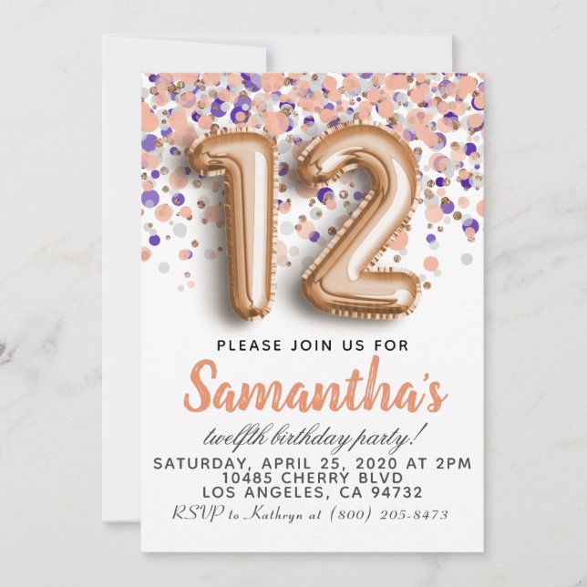 invitación de cumpleaños de oro rosa 12 (Anverso)