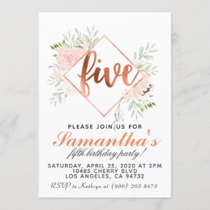 Invitación de cumpleaños de oro rosa 5to