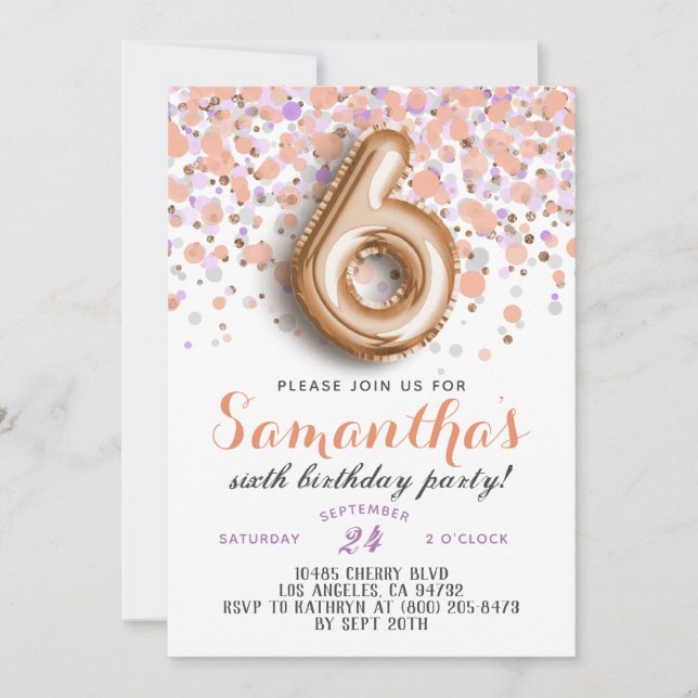 invitación de cumpleaños de oro rosa 6º (Anverso)