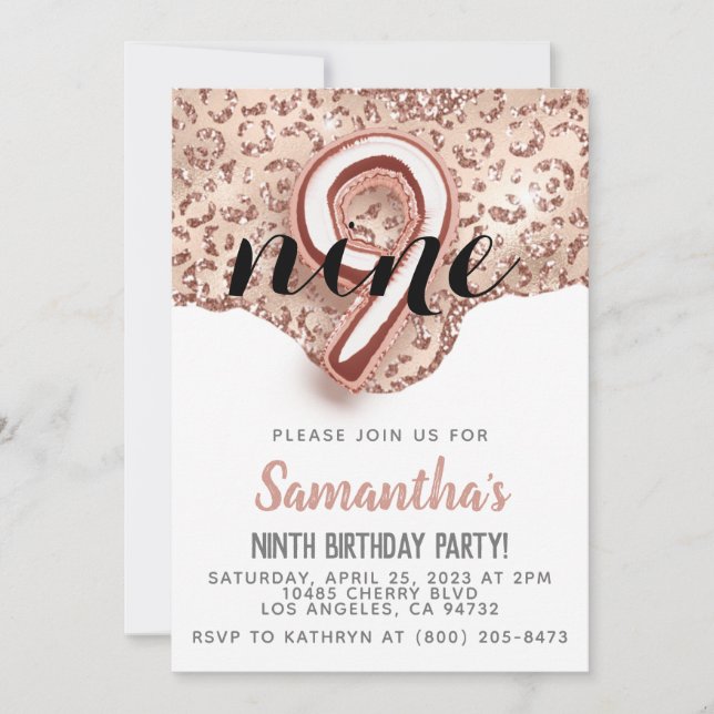 invitación de cumpleaños de oro rosa 9 (Anverso)