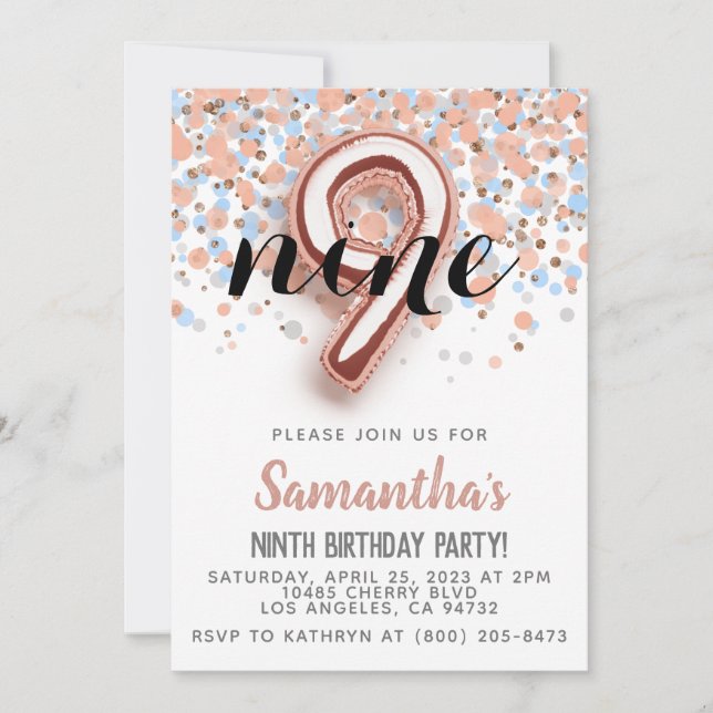 invitación de cumpleaños de oro rosa 9 (Anverso)