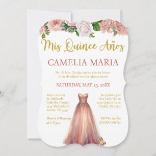 Invitación de cumpleaños de oro rosa de Mis Quince