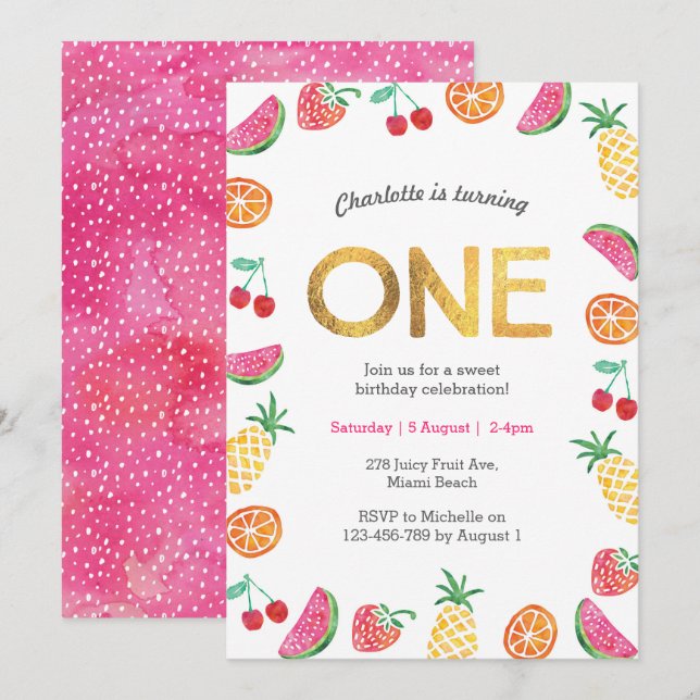 Invitación de cumpleaños de oro rosado (Anverso / Reverso)
