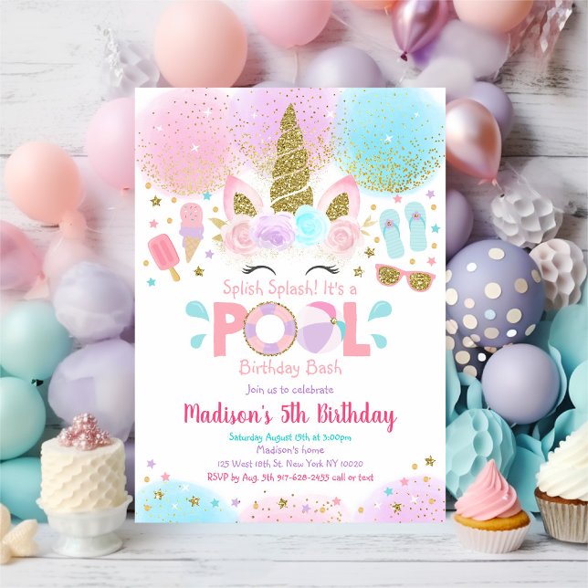 Invitación de cumpleaños de oro rosado a Fiesta de (Subido por el creador)
