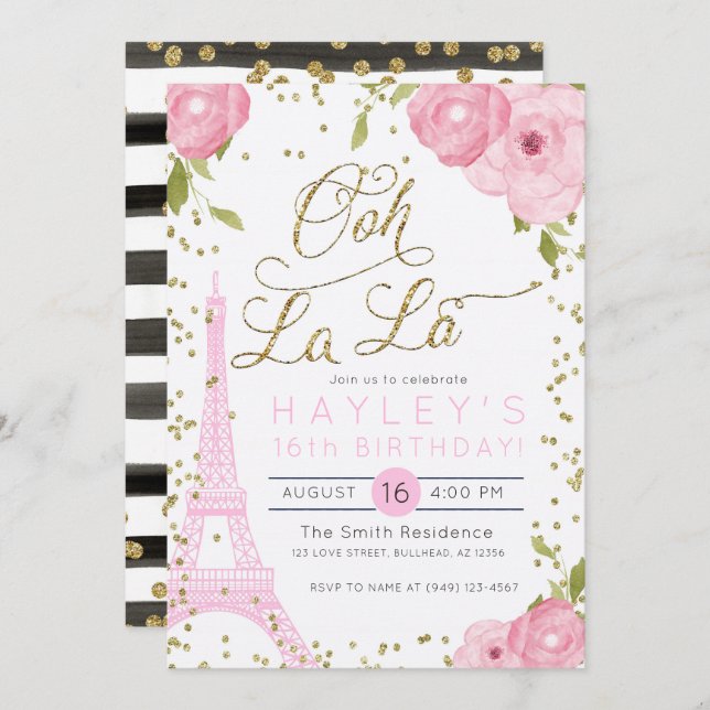 Invitación de cumpleaños de oro rosado de la Torre (Anverso / Reverso)