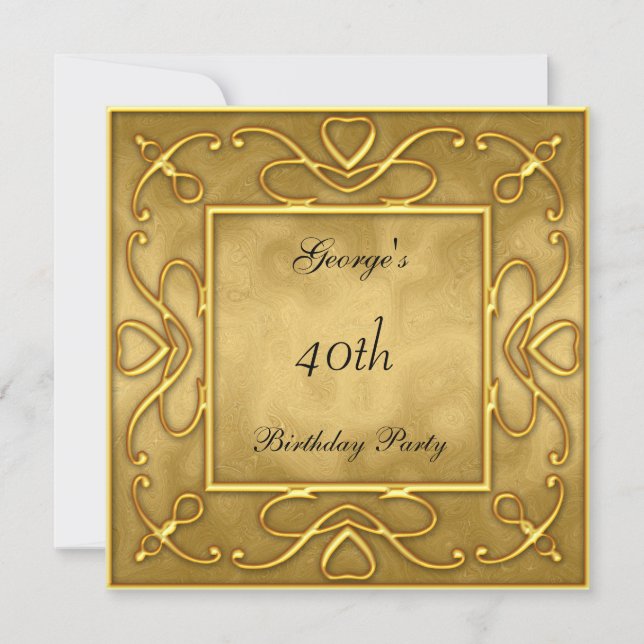 Invitación de Cumpleaños de Oro sobre Fondo Dorado (Anverso)