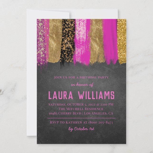 Invitación de cumpleaños de oro y cinta metálica (Anverso)