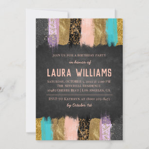 Invitación de cumpleaños de oro y cinta metálica