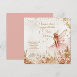Invitación de cumpleaños de oro y hadas rosadas en