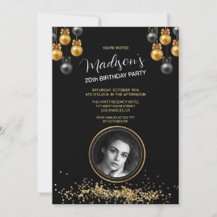 Invitación de cumpleaños de oro y negro para foto