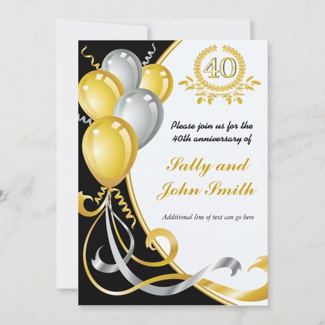 Invitación de cumpleaños de oro y plata a los 40 a (Anverso)