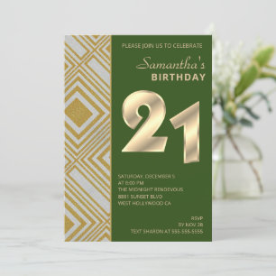 Invitación de cumpleaños de oro y plata Art Deco