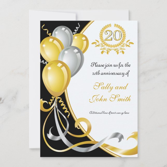 Invitación de cumpleaños de oro y plata en 20 años (Anverso)