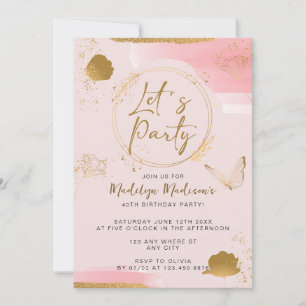 Invitación de cumpleaños de oro y rosa Fiesta