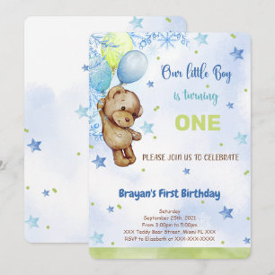 Invitación de cumpleaños de osito de peluche