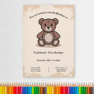 Invitación de cumpleaños de osito de peluche