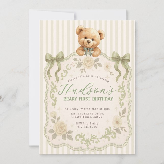 Invitación de cumpleaños de osito de peluche (Anverso)