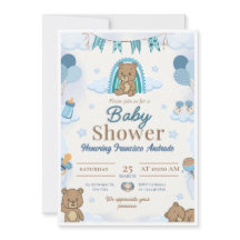 Invitación de Cumpleaños de Osito de Peluche Azul