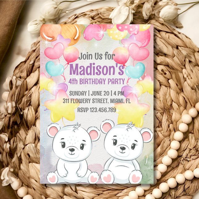 invitación de cumpleaños de osito de peluche blanc (Subido por el creador)