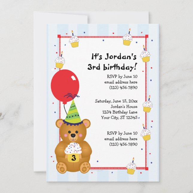 Invitación de cumpleaños de osito de peluche con P (Anverso)