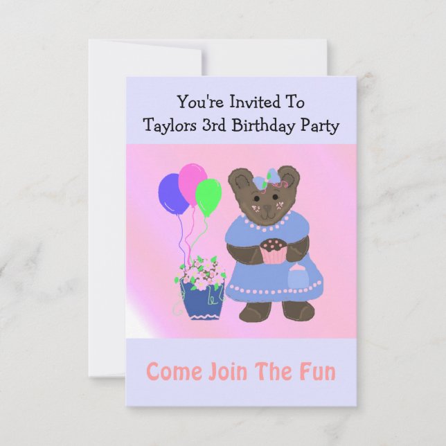 Invitación de cumpleaños de osito de peluche lindo (Anverso)