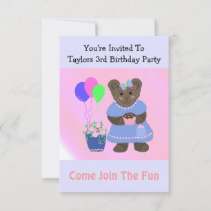 Invitación de cumpleaños de osito de peluche lindo