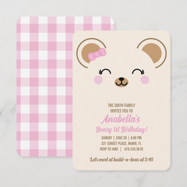 Invitación de cumpleaños de osito de peluche para  (Anverso / Reverso)