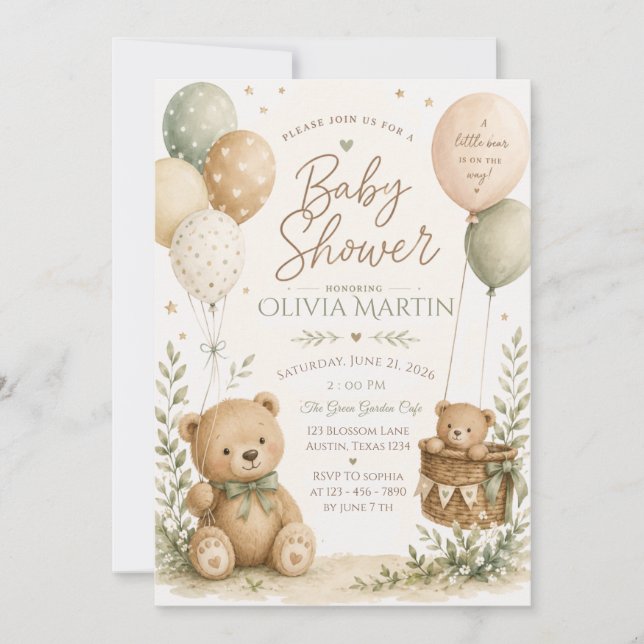 Invitación de Cumpleaños de Osito de Peluche y Glo (Anverso)
