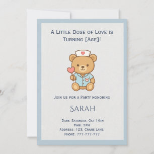 Invitación de cumpleaños de osito enfermero Teddy