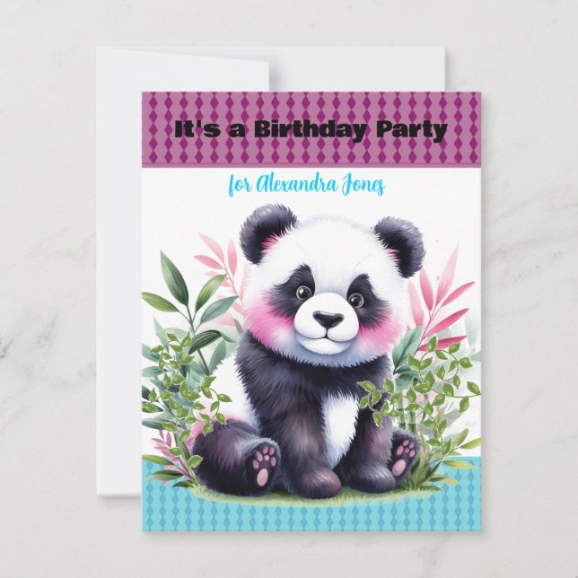 Invitación de cumpleaños de osito panda pequeño (Anverso)