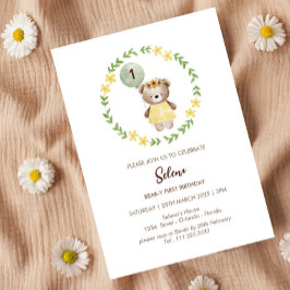 Invitación de cumpleaños de oso adorable para Chic