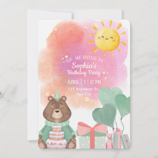 Invitación de cumpleaños de oso de acuarela linda