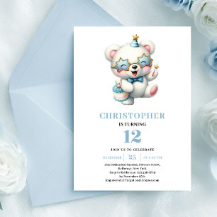 Invitación de cumpleaños de oso de peluche azul po