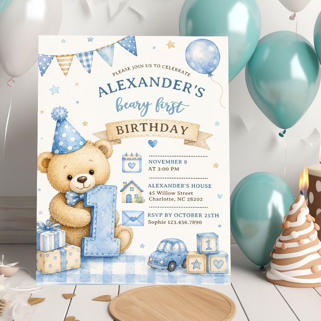 Invitación de cumpleaños de oso de peluche con laz (Subido por el creador)