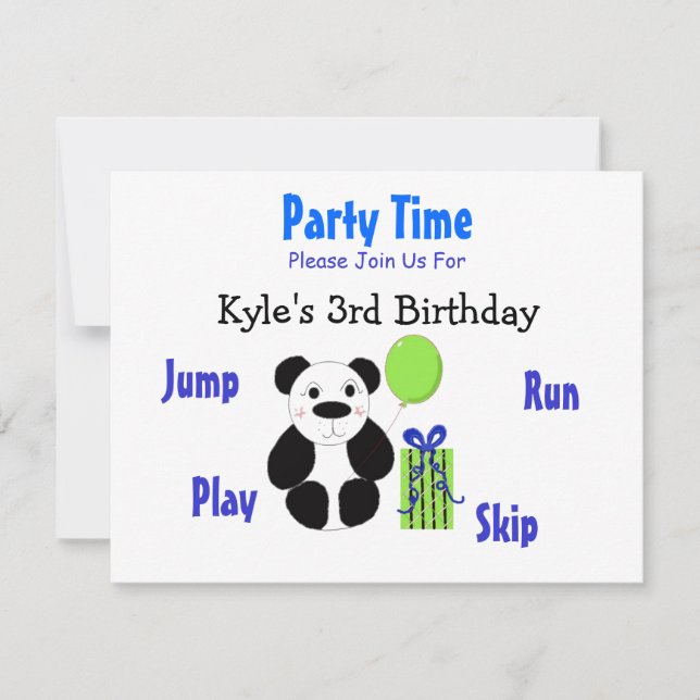 Invitación de cumpleaños de oso panda (Anverso)