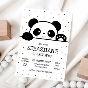Invitación de cumpleaños de oso panda
