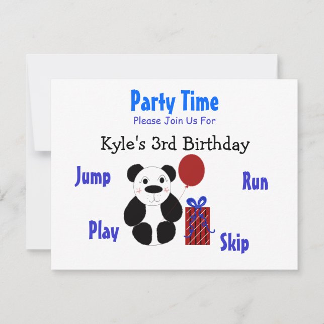 Invitación de cumpleaños de oso panda (Anverso)