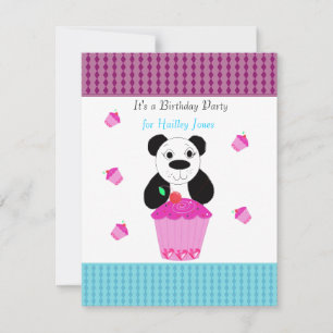 Invitación de cumpleaños de oso panda con cupcakes